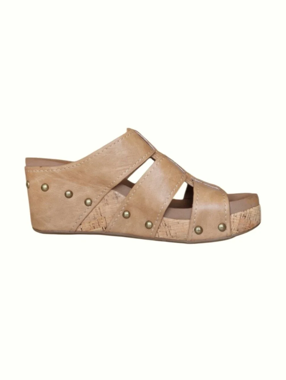 Corkys Tan Faux Leather Cork Platform Wedge Slide Sandals Boho Resort 7